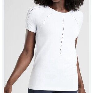 Athleta Foothill Seamless Tee Size S in White Perforated Laser Cut Moisture Wick
